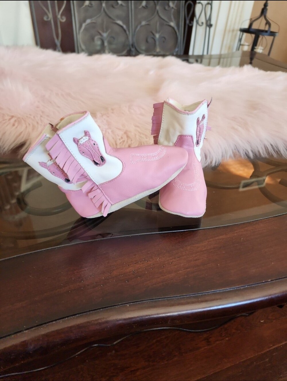 Roper Leather Cowgirl Pink Western Fringe Boots